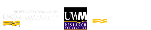 Row of three logos. UWM, UWM Research Foundation, and Lubar Entrepreneurship Center